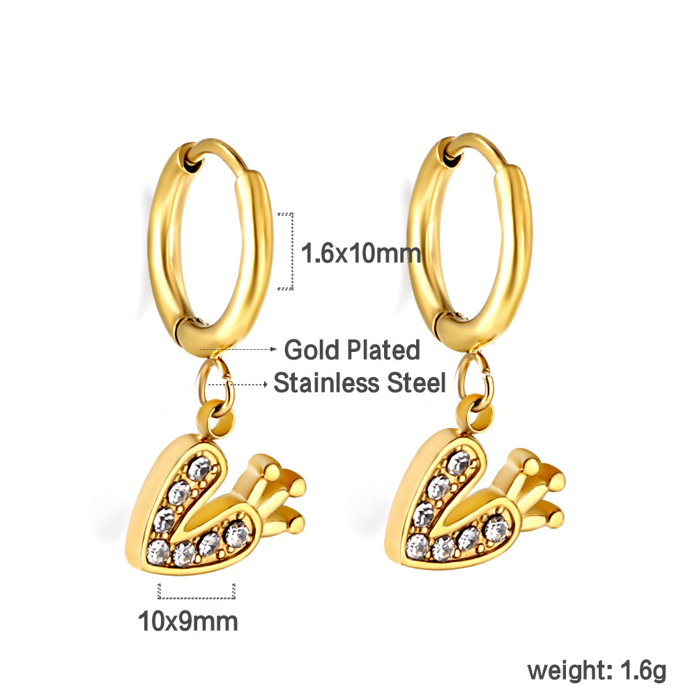 1.6x10mm Circle with Heart Crown White Diamond Stud Earrings asonjewelry